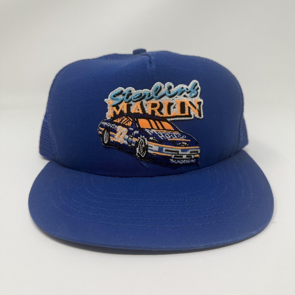 Vintage Sterling Marlin Hat‎ Cap Snap Back Mens One Size Blue NASCAR Racing 90s